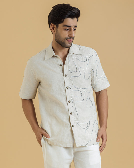 HEMPORIO Cord Embroidery Off white  Shirt