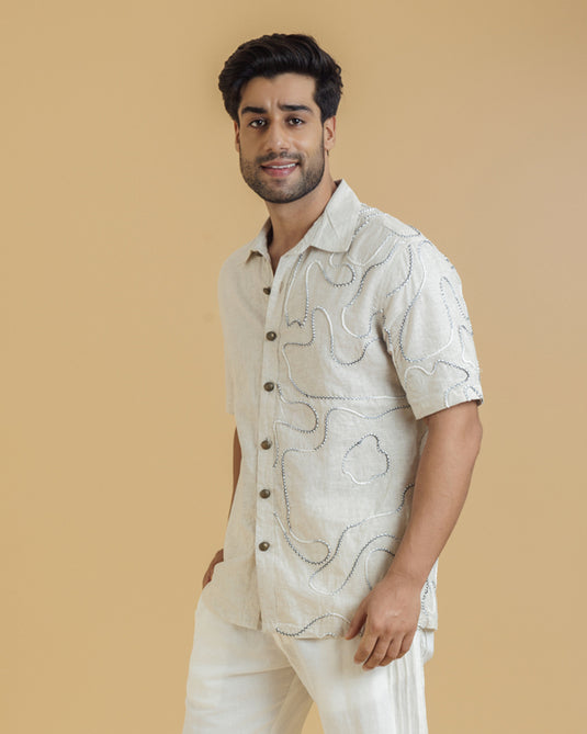 HEMPORIO Cord Embroidery Off white  Shirt