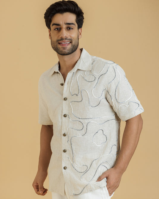 HEMPORIO Cord Embroidery Off white  Shirt