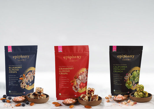 CALIFORNIA PISTACHIO CRUNCH + CRANBERRY ALMOND CRISP AND BLUEBERRY ALMOND CRISP