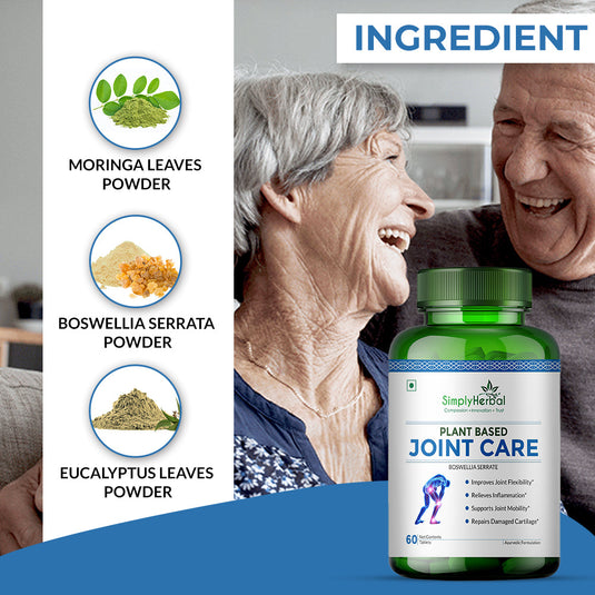 Simply Herbal Plant-Based Joint Care with Moringa, Boswellia Serrata & Aloevera 1000mg -60 Tablets