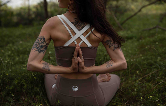 Sustainable activewear made out of recycled materials by Kosha Yoga Co. Squat proof, stretchable sports bras for yoga, gym, workouts, running.