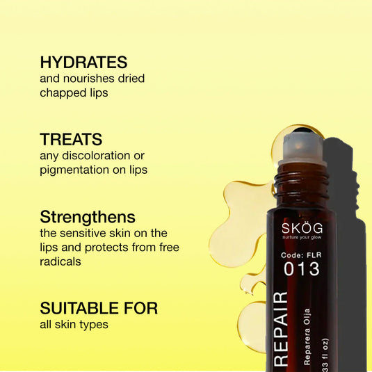 SKOG LIP REPAIR OIL for dry, chapped and dark lips with Rose Hip, Pomegranate and Vitamin E Lip moisturiser for all skin types