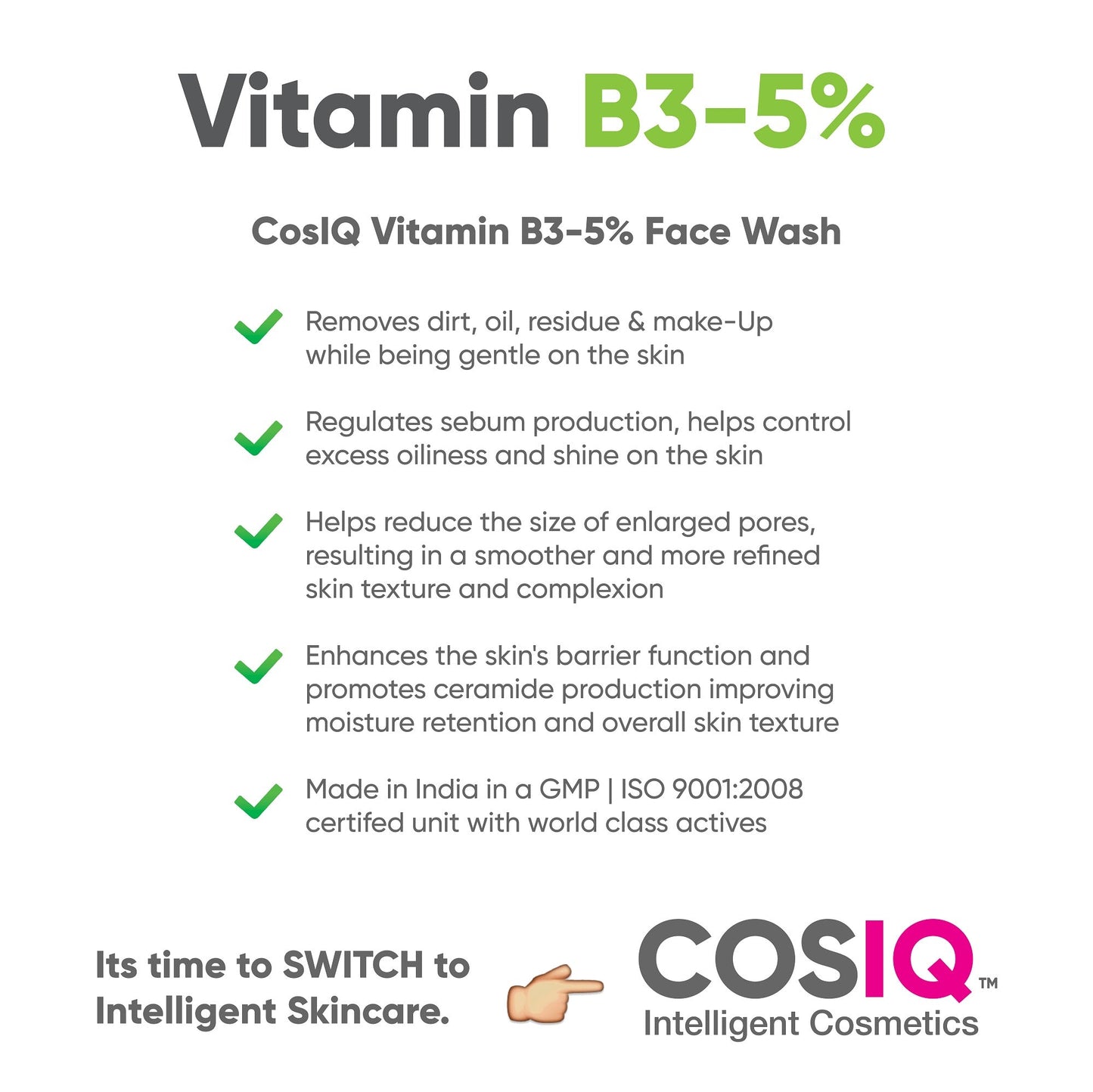 Niacinamide Vitamin B3-5% Brightening Face Wash - 100 ml - CosIQ