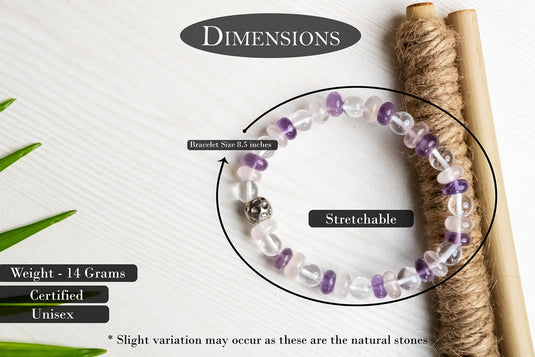 Amethyst, Rose Quartz & Clear Quartz Certified Gemstone Bracelet