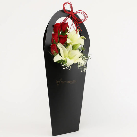 FNP- Red Roses & Lily Arrangement