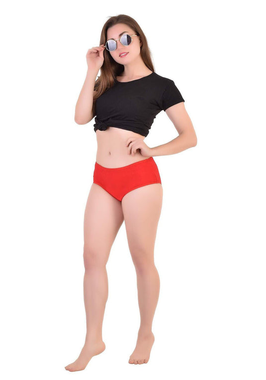 Bamboo Fabric Women's Mid Rise Panty | Red and Black | Pack of 2
