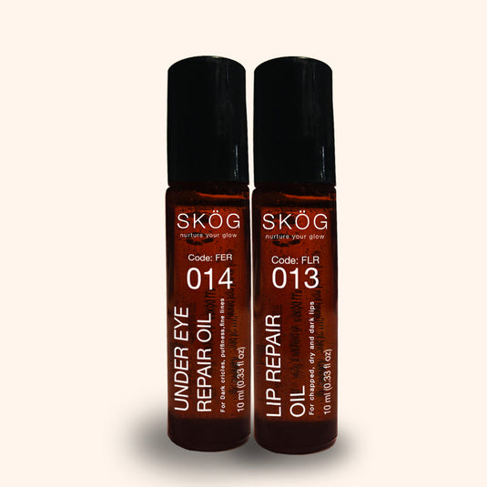 SKOG REPAIR ROLL ON COMBO - SKOG Under Eye Repair Oil for dark circles, puffiness, fine lines and Lip Repair Oil for dry, chapped, dark lips for all skin types