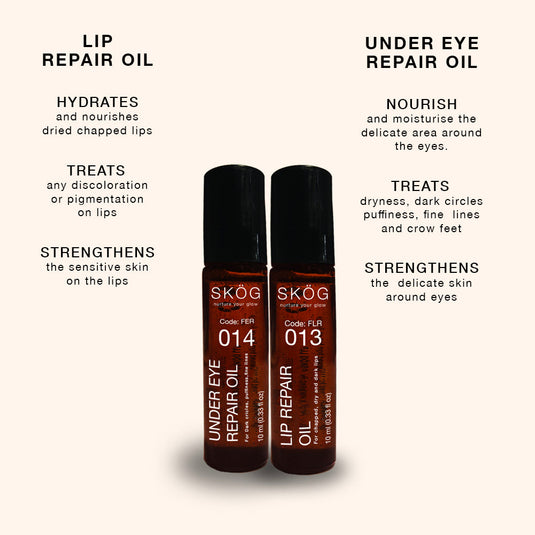 SKOG REPAIR ROLL ON COMBO - SKOG Under Eye Repair Oil for dark circles, puffiness, fine lines and Lip Repair Oil for dry, chapped, dark lips for all skin types